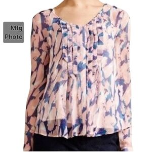 Anthropologie Maeve 100% Silk Sheer Pleated Blouse, Womens 12